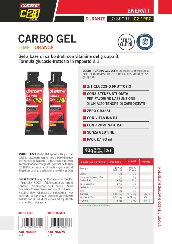 Produktbild ENERVIT C2:1 Carbo Gel Lime, 24 x 60 ml